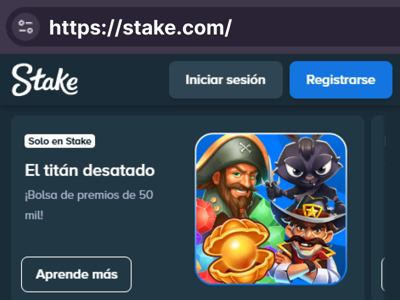 Página principal de Stake antes de realizar un depósito