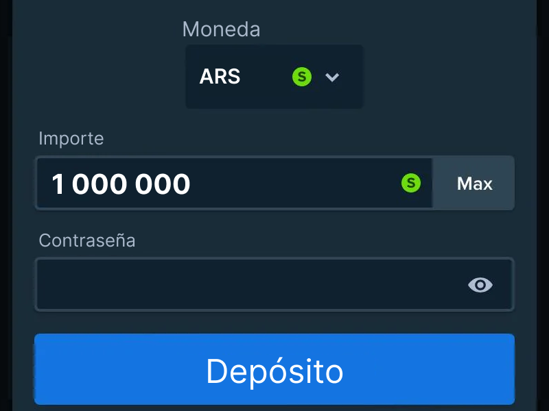 Formulario de depósito en pesos argentinos en Stake