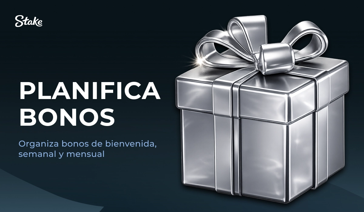 Stake: caja de regalo plateada con lazo, sección 'Planifica bonos'