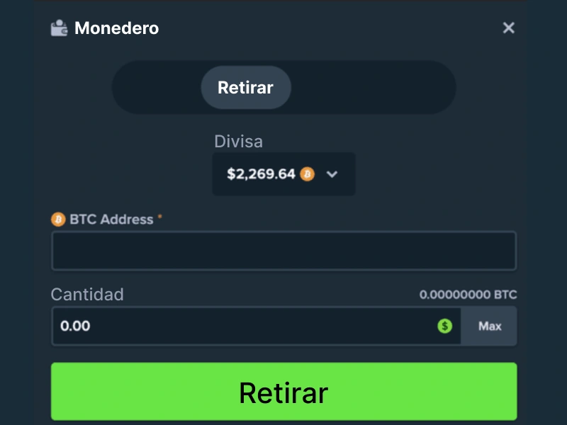 Sección Retirar en el monedero de Stake