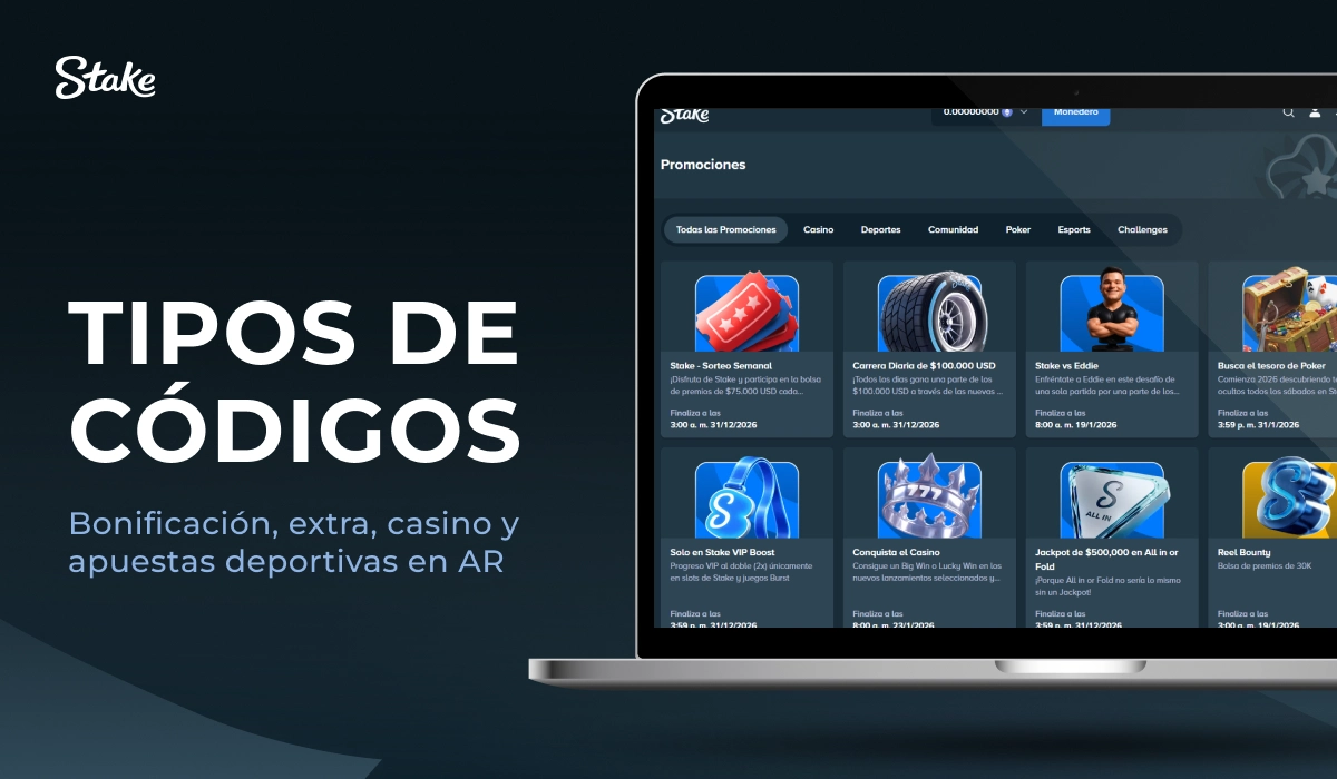Stake: portátil mostrando iconos, sección 'Tipos de códigos'