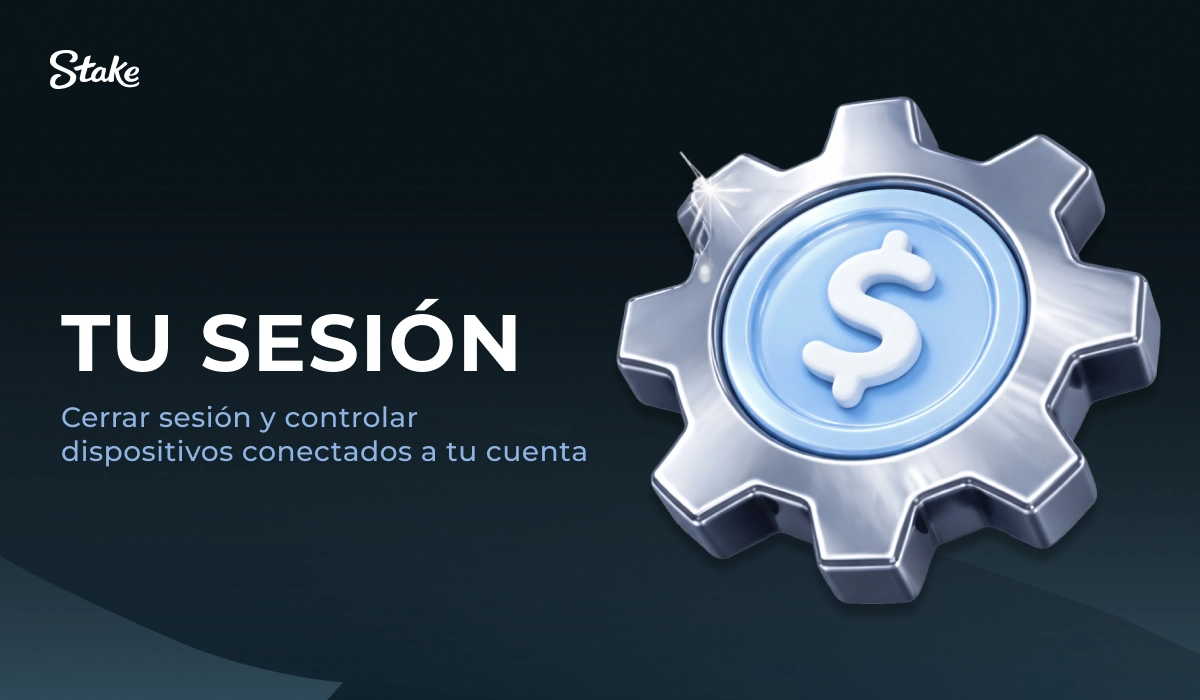 Stake: engranaje metálico con letra S, tarjeta 'Tu sesión'.