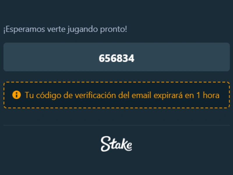 Código de verificación enviado por Stake
