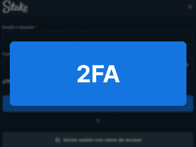 Pantalla de verificación 2FA en Stake